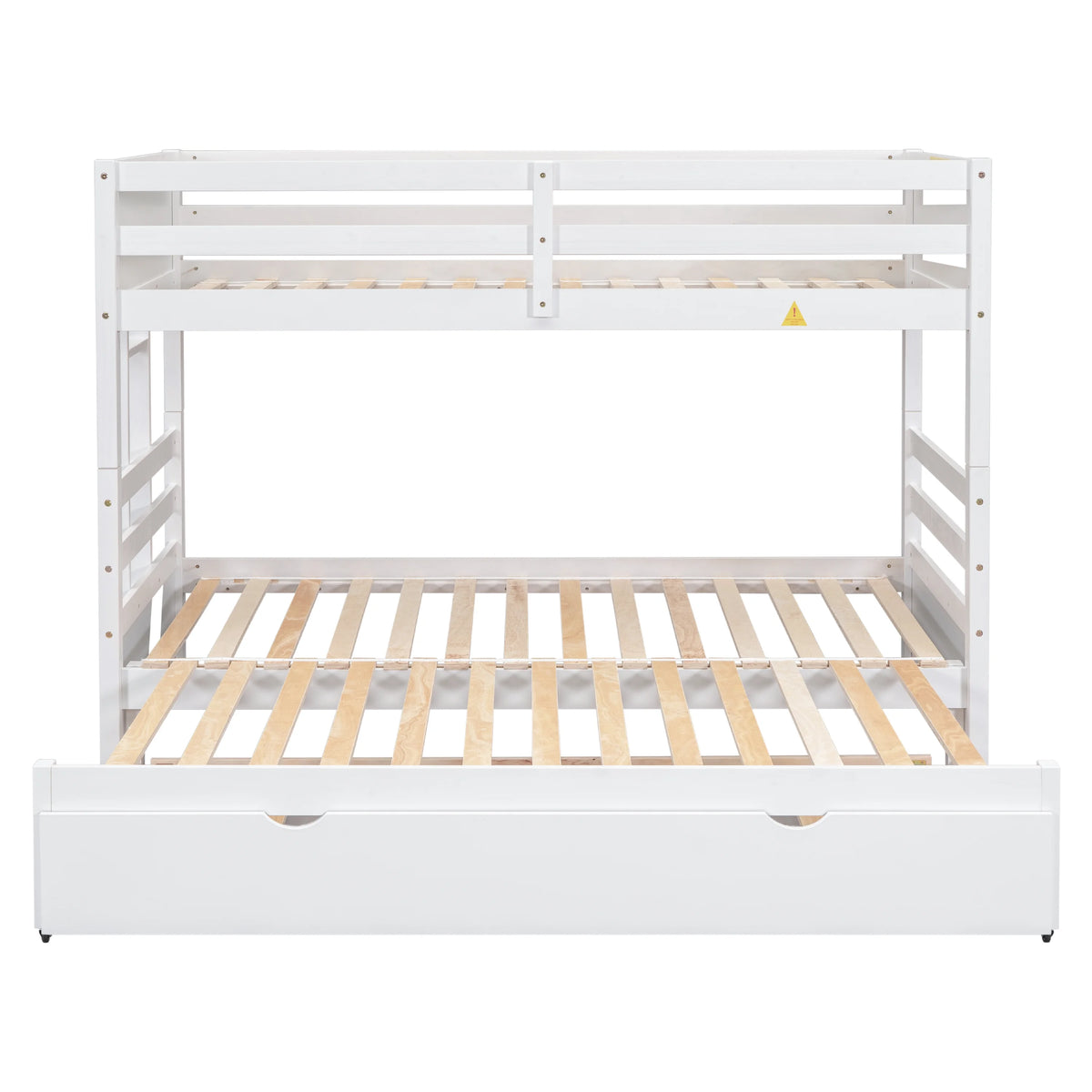 White Twin Over Full Solid Wood Bunk Bed with Trundle Q682604