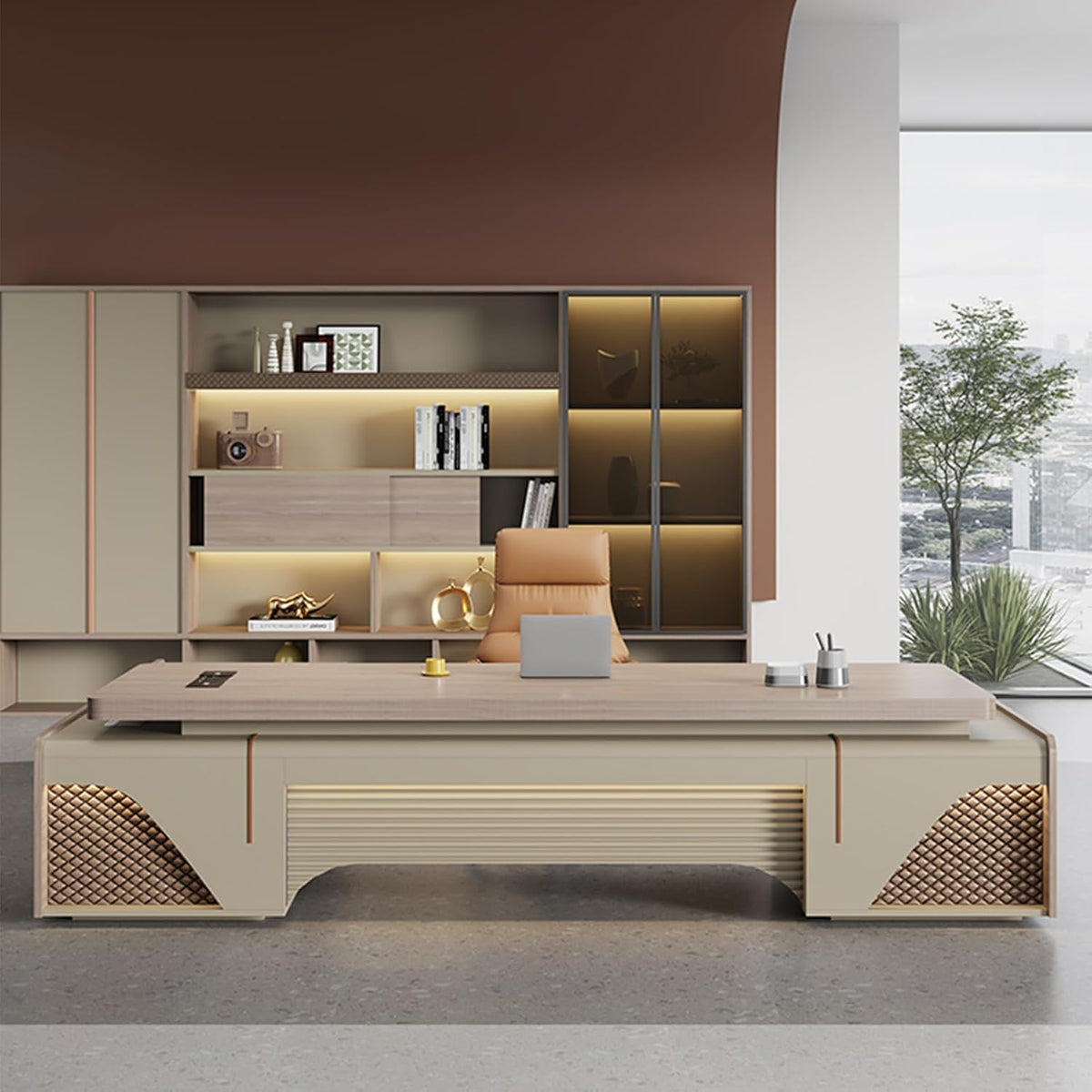 Large Executive Desk with Storage Cabinets O672965