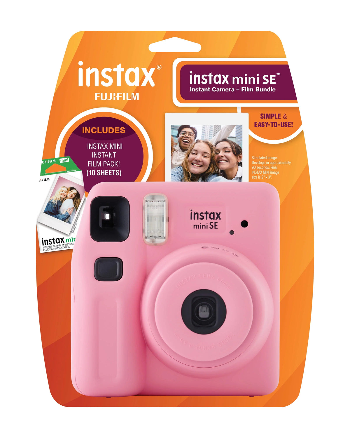 Pink Instant Camera with 10 Pack Mini Film D4833