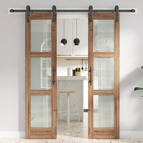 Double 18 x 84 inch Glass Barn Doors with Hardware Kit T103611