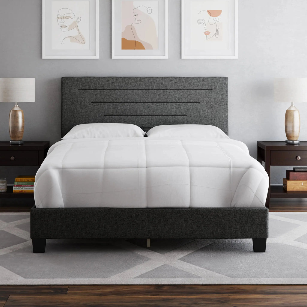 Blue Faux Leather Upholstered Platform Bed E545013