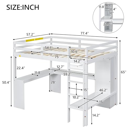 Grey Wood Full Size Loft Bed Frame with Desk, Wardrobe and Shelves B316