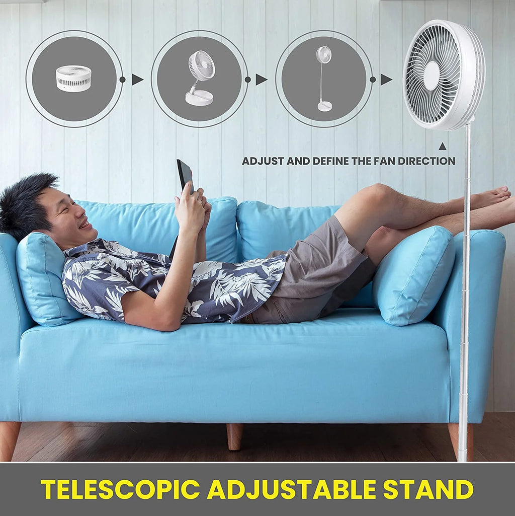Adjustable Height 40 in. Foldable Portable Rechargeable Floor and Table Fan J331