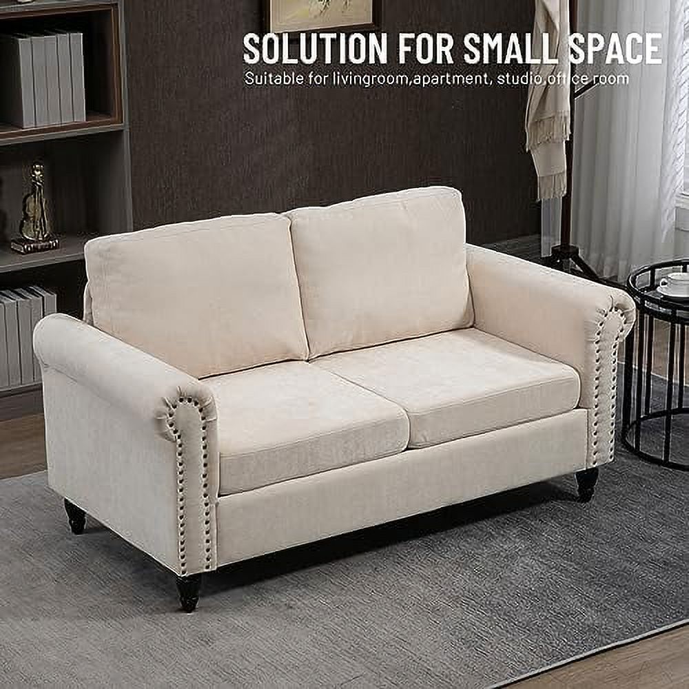 Chenille Fabric Loveseat Sofa with Solid Wood Legs Z667072