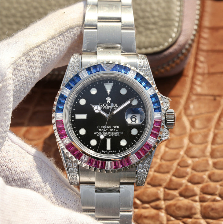 Silver Blue Red Diamond 40mm Q2118