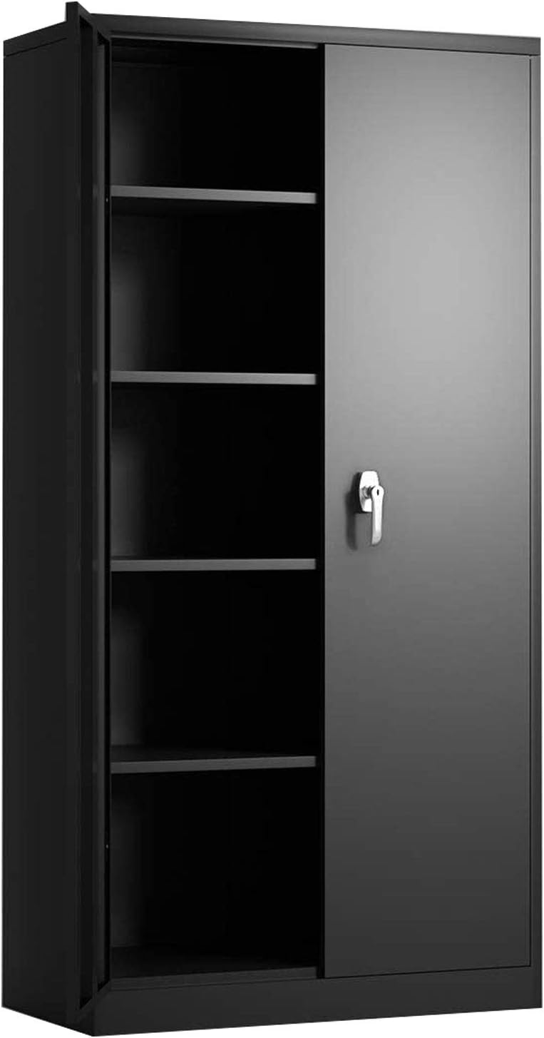 Grey Metal Storage Cabinet with Locking Doors and 2 Adjustable Shelves S170384