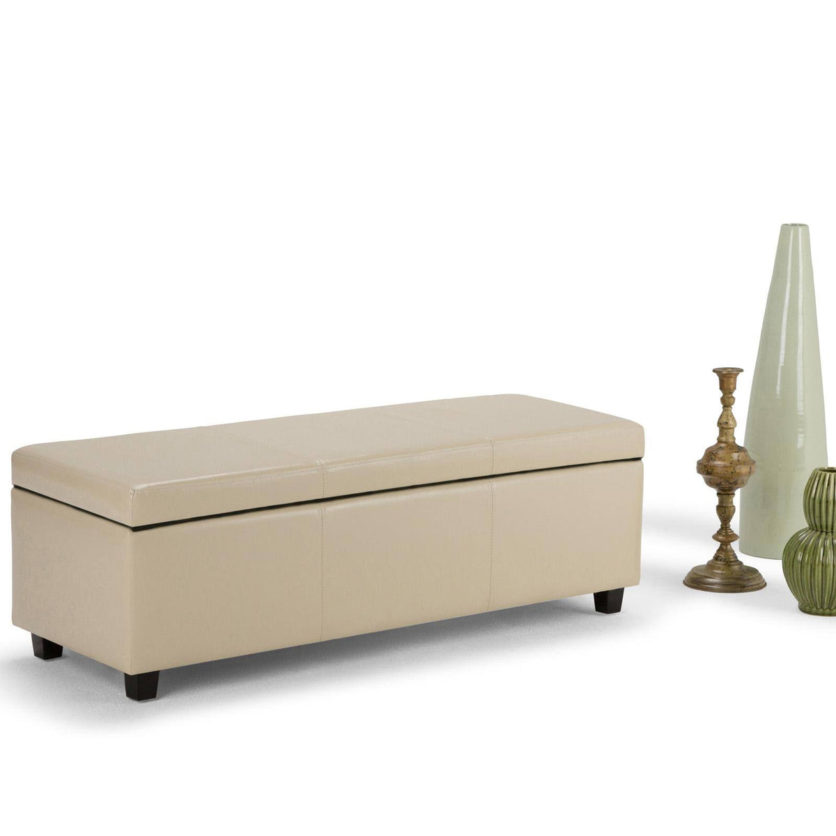 Satin Cream Faux Leather Storage Ottoman J515