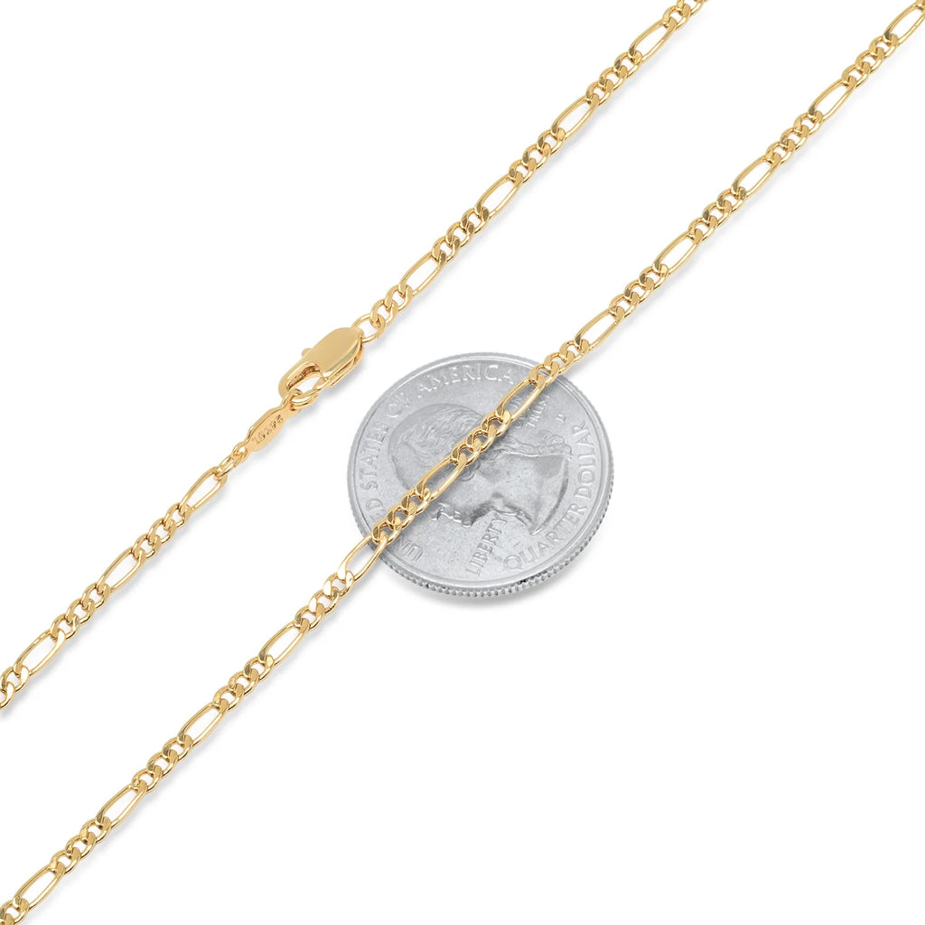 14k Gold Plated Cross Pendant with 24" Figaro Chain Necklace Set A4144