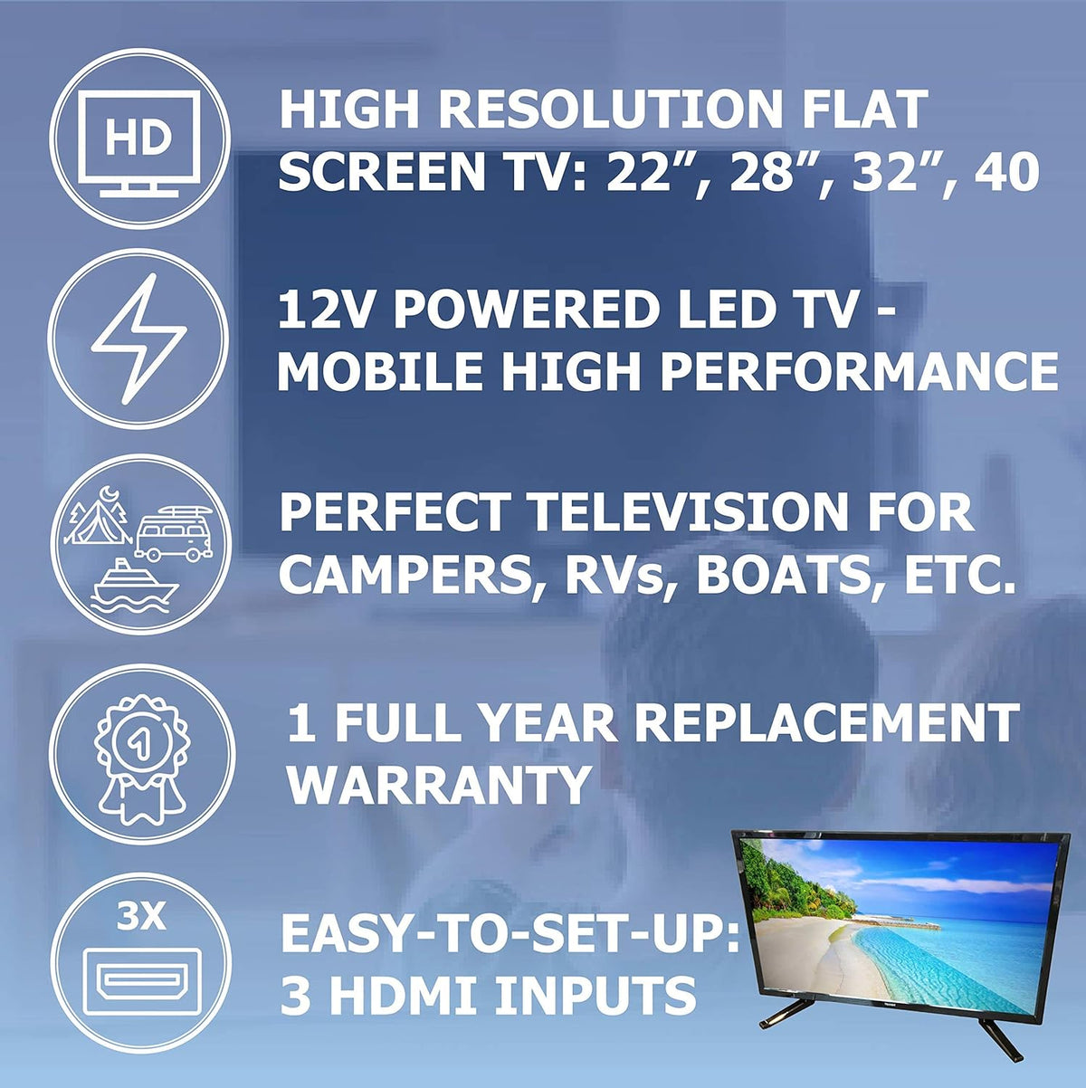 12 Volt DC Powered LED Flat Screen HDTV A8953