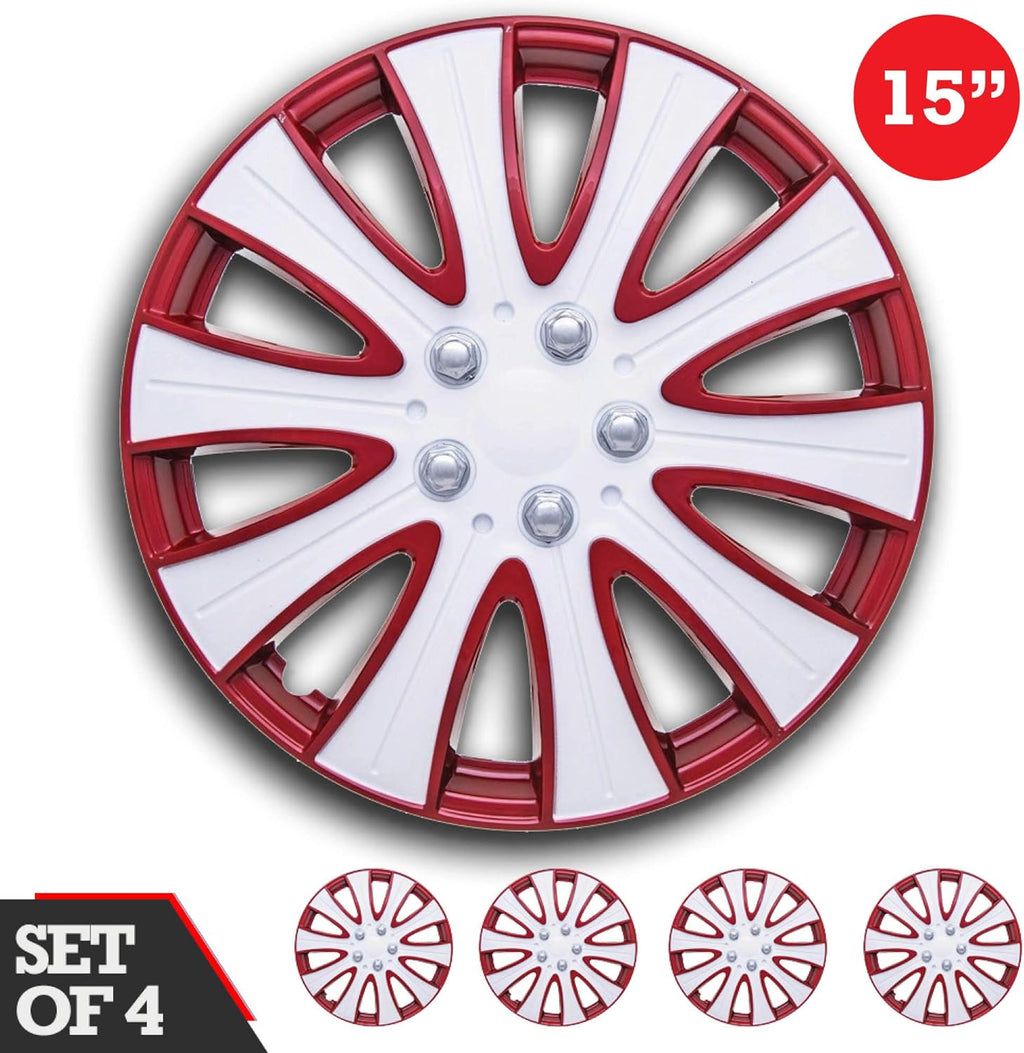 Set of 4 15inch Red and White Wheel HubCaps Z226377