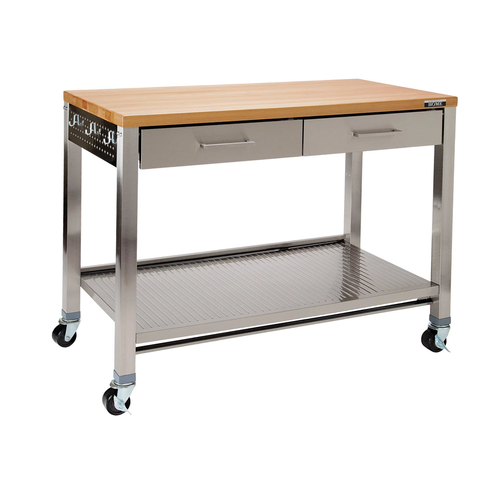 Stainless Steel Kitchen Island with Solid Wood Top G779268