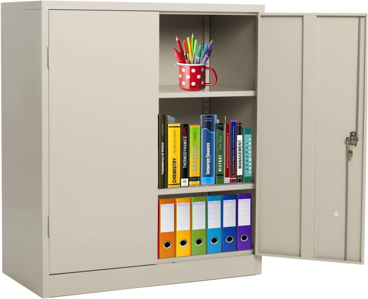 Grey Metal Storage Cabinet with Locking Doors and 2 Adjustable Shelves S170384