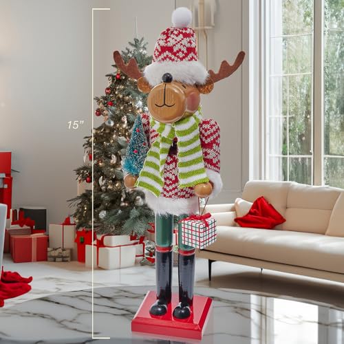 15-inch Wooden Reindeer Nutcracker N726