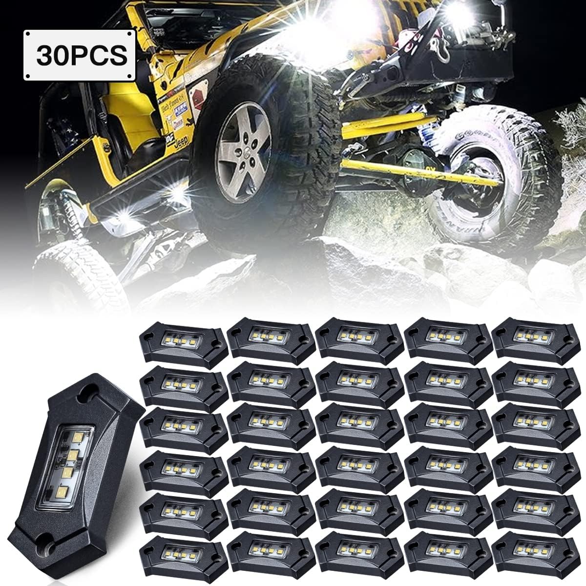 White 16Pods LED Rock Lights IP68 Waterproof D4223