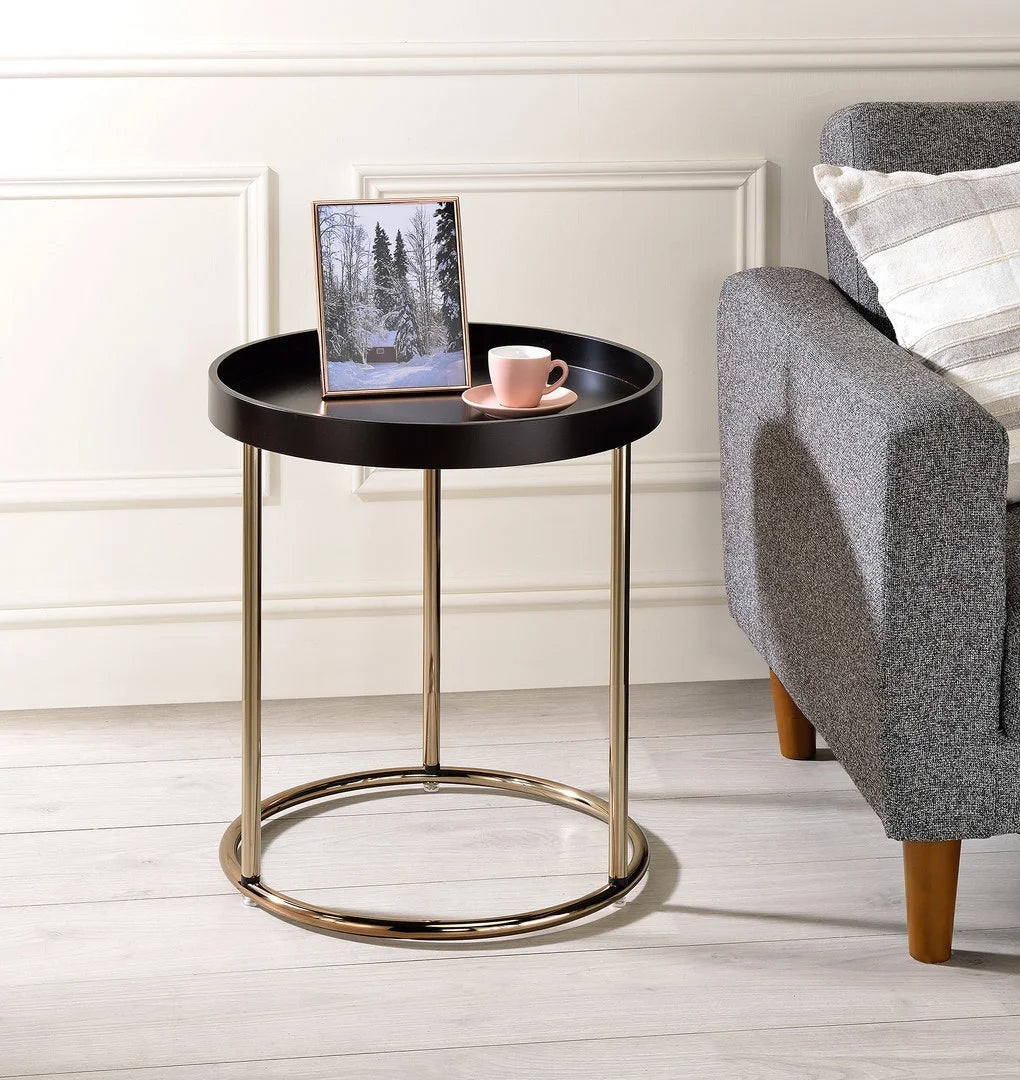 Espresso Side Table with Copper Accents X256050