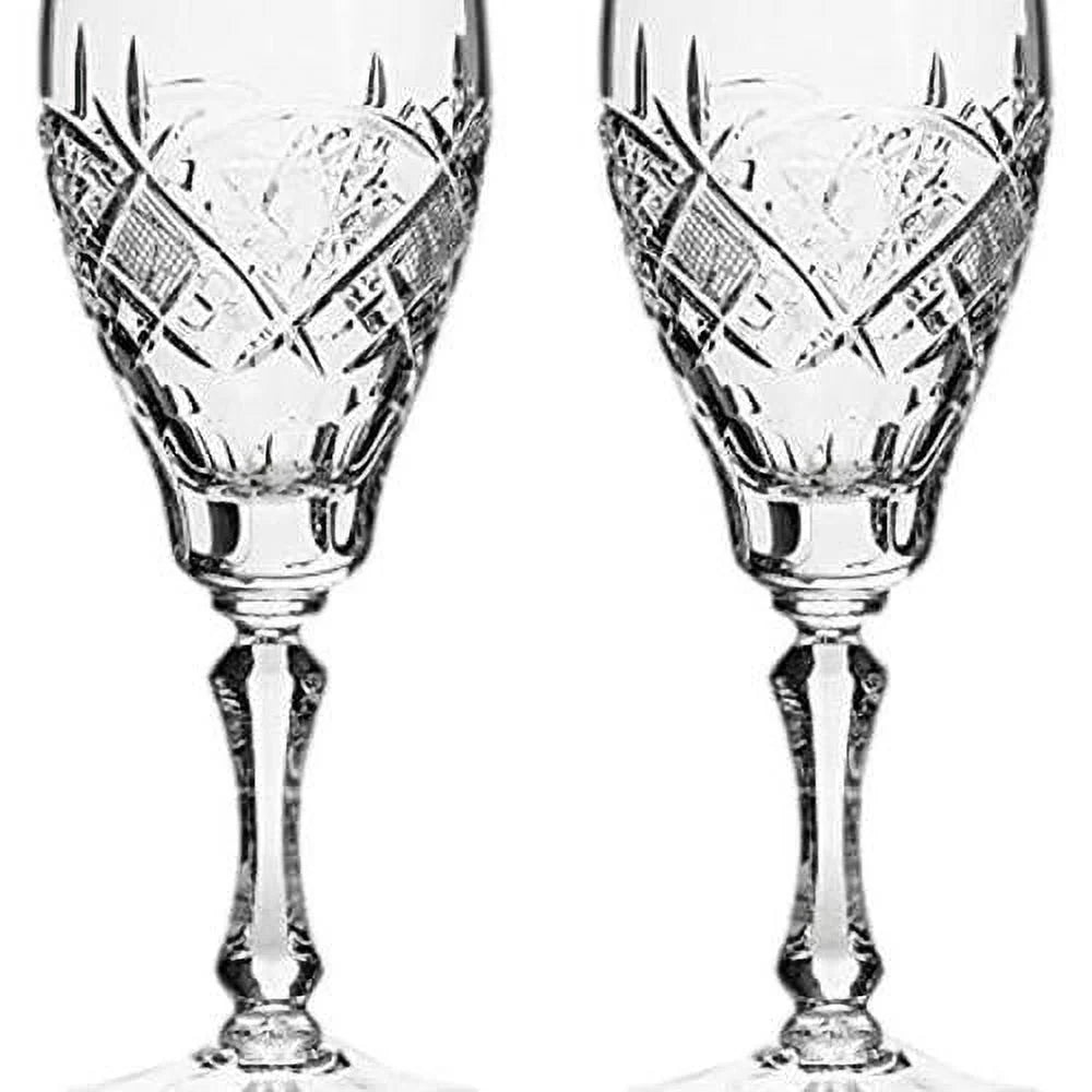 Set Of 2 Hand Made Vintage Crystal Wine Goblets X1777