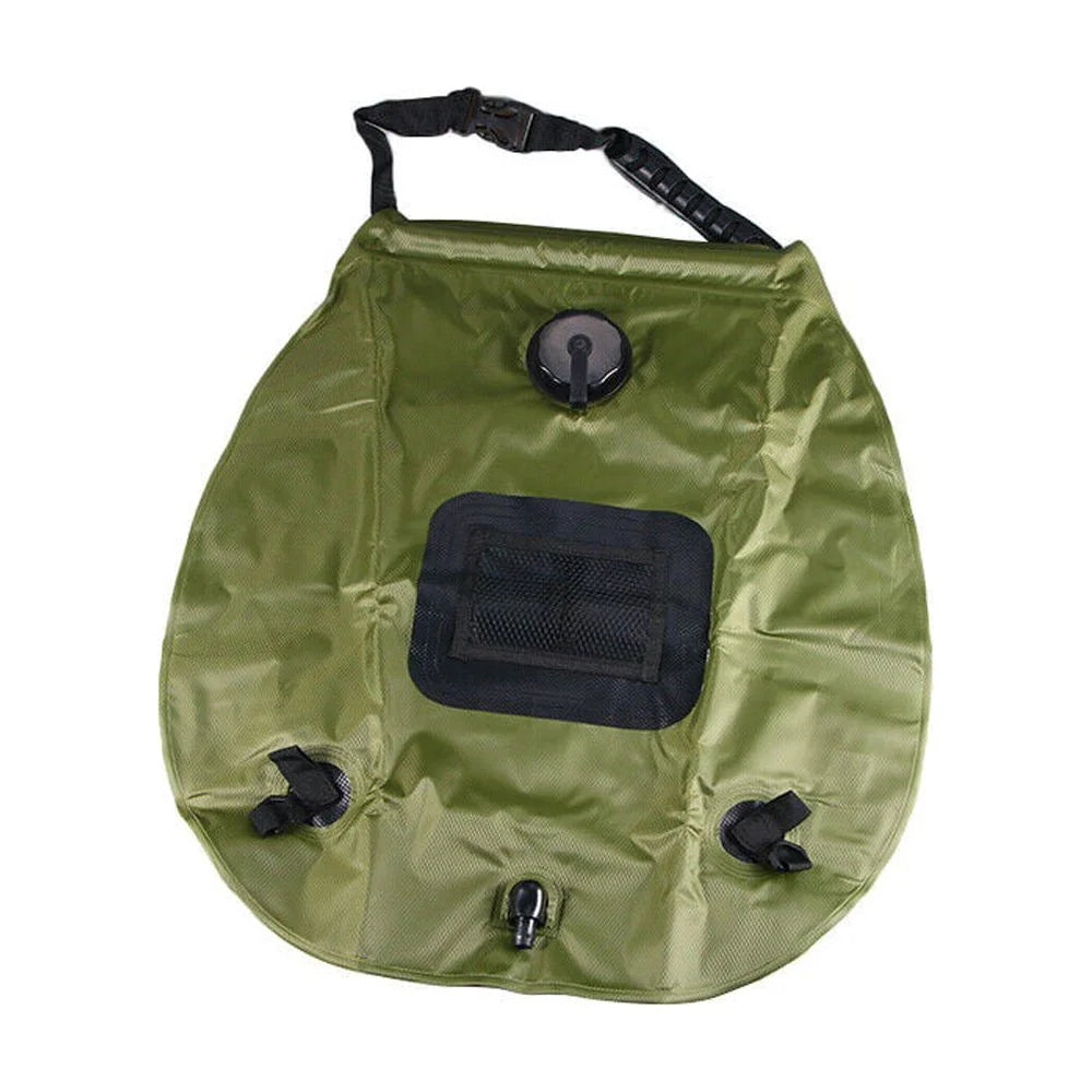 5 Gallon Solar Heated Camping Shower Bag with Removable Hose, Green PVC I80285