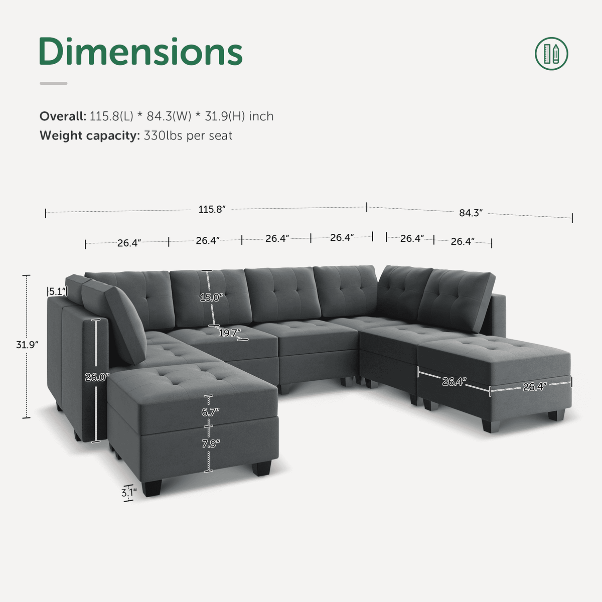 Velvet Tufted Sectional Sleeper Sofa with Storage Ottomans G758467