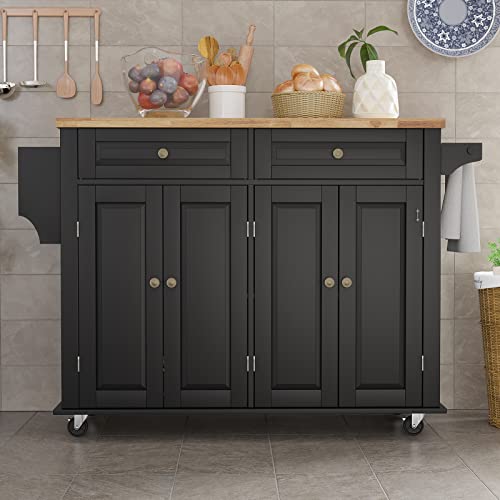 White Rolling Kitchen Island with Drop Leaf and Storage Cabinet S20451