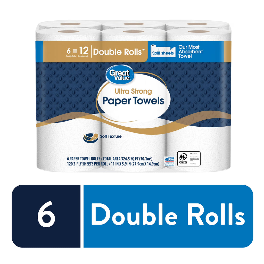 (4 pack) Ultra Strong Paper Towels, 6 Double Rolls V215