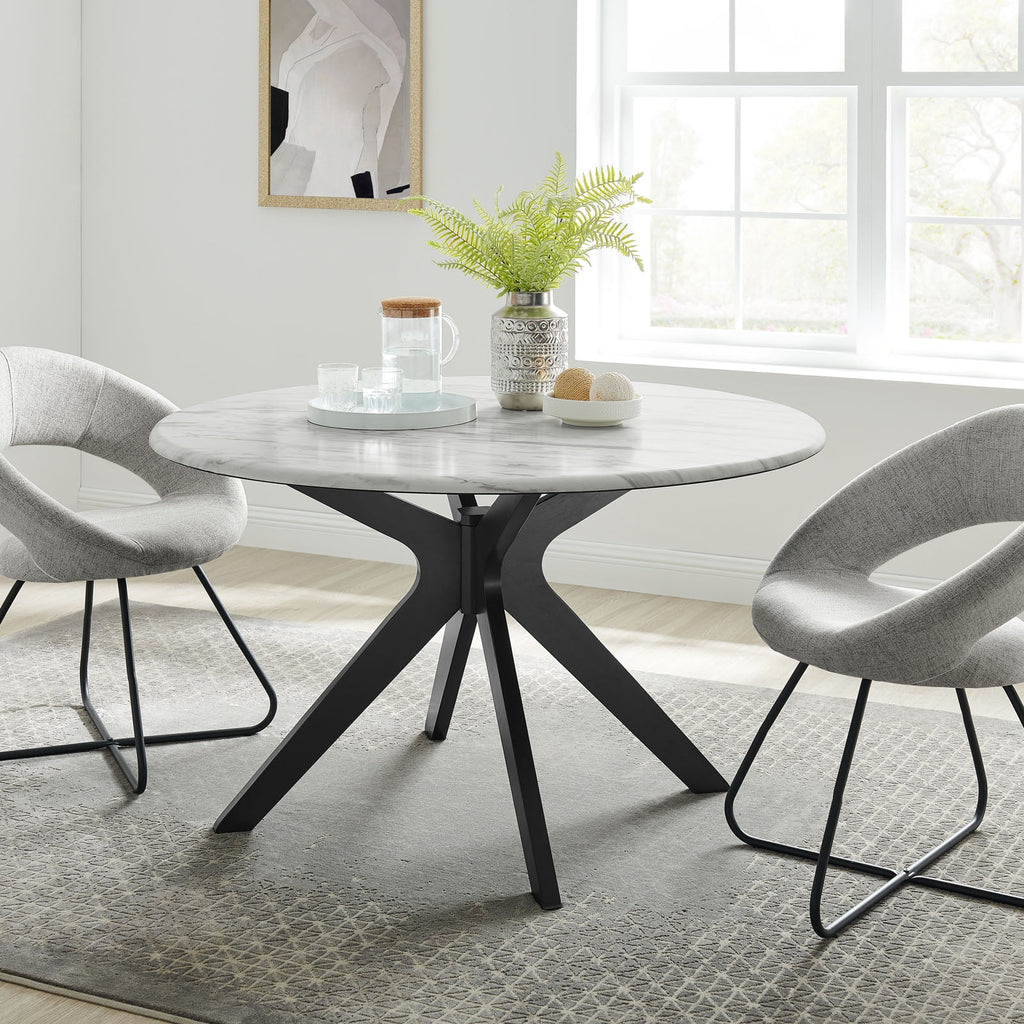 50 inch Round White Black Wood Dining Table E94938
