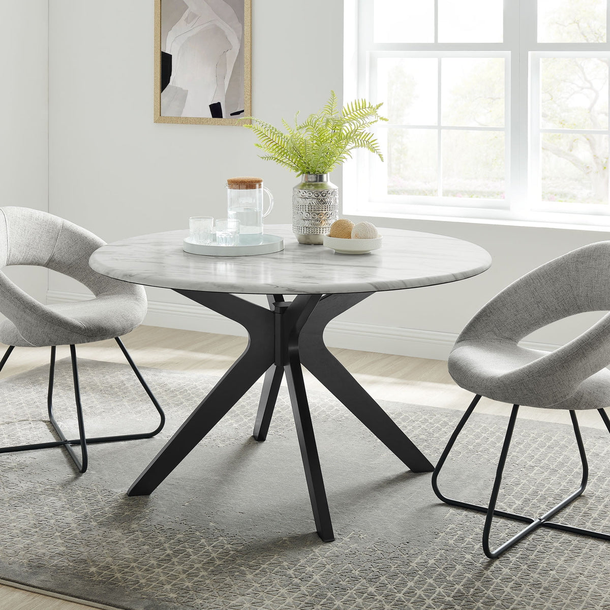 50 inch Round White Black Wood Dining Table E94938
