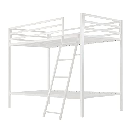 Black Twin Over Twin Size Loft Bunk Bed with Ladder and Guardrail C642
