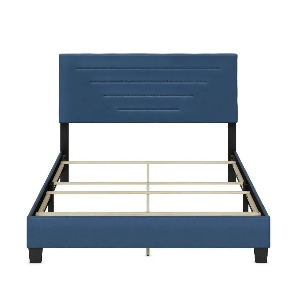 Blue Faux Leather Upholstered Platform Bed E545013
