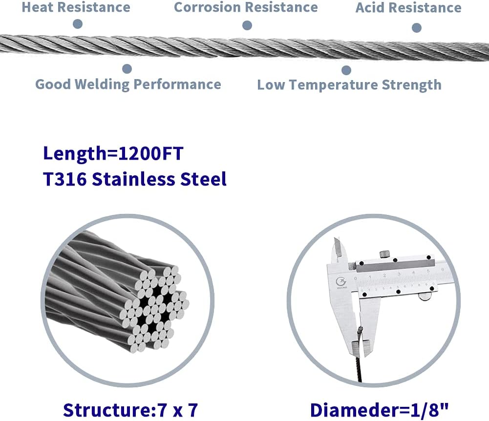 1/8 T316 Stainless Steel Cable 7 x 7 Strands A13378