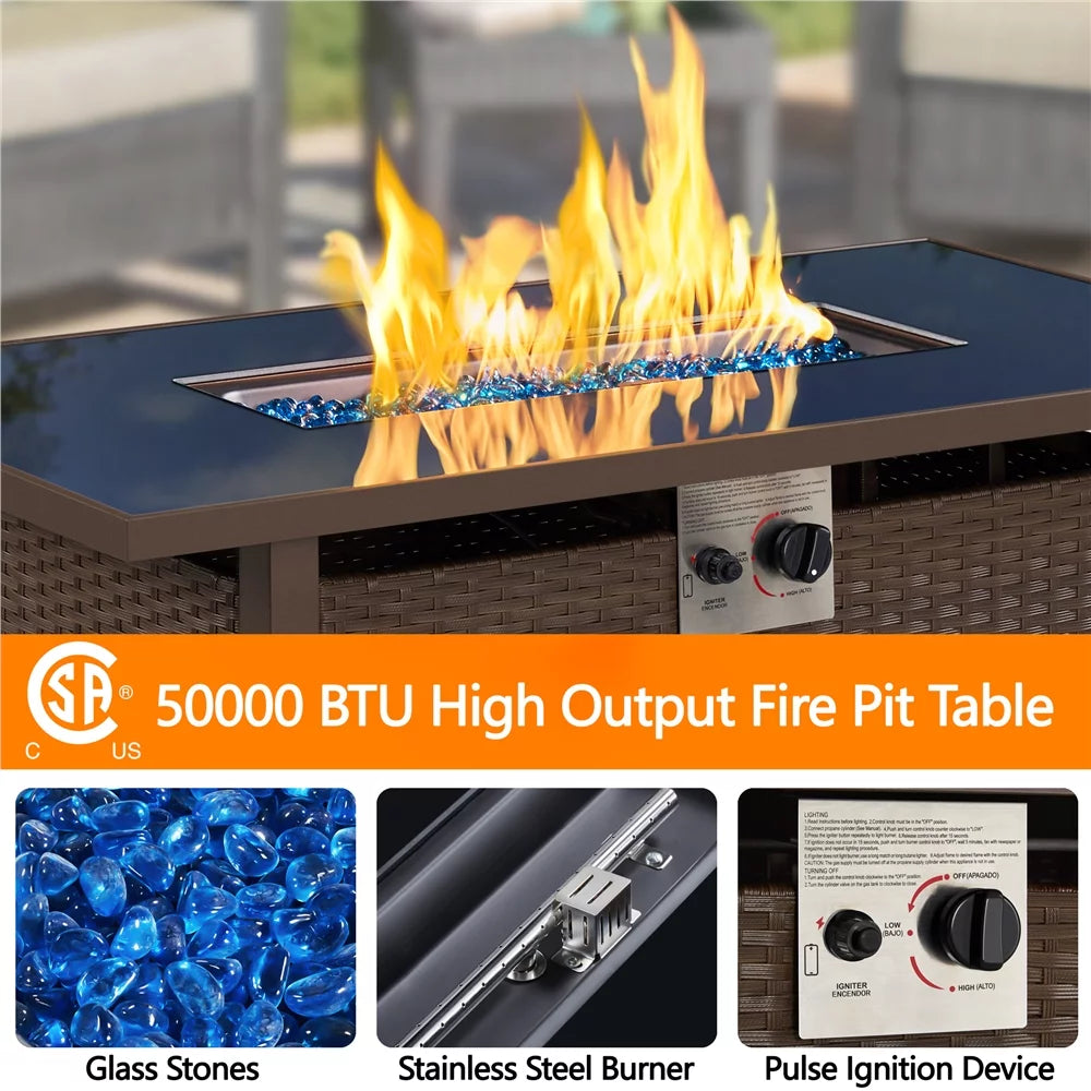 43'' Propane Fire Pit Table with Tempered Glass Tabletop 50,000 BTU Black N97217