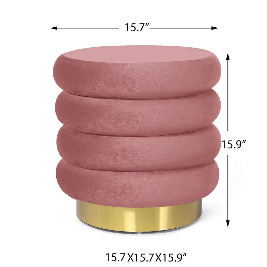 Pink Velvet Round Ottoman Stool M34711