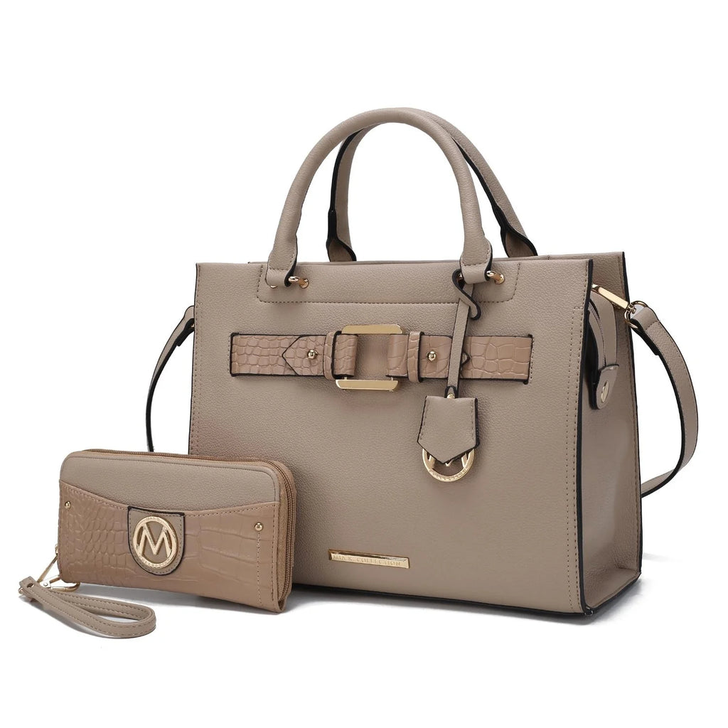 Taupe Vegan Leather Tote Bag & Wallet 2-Piece Set P514
