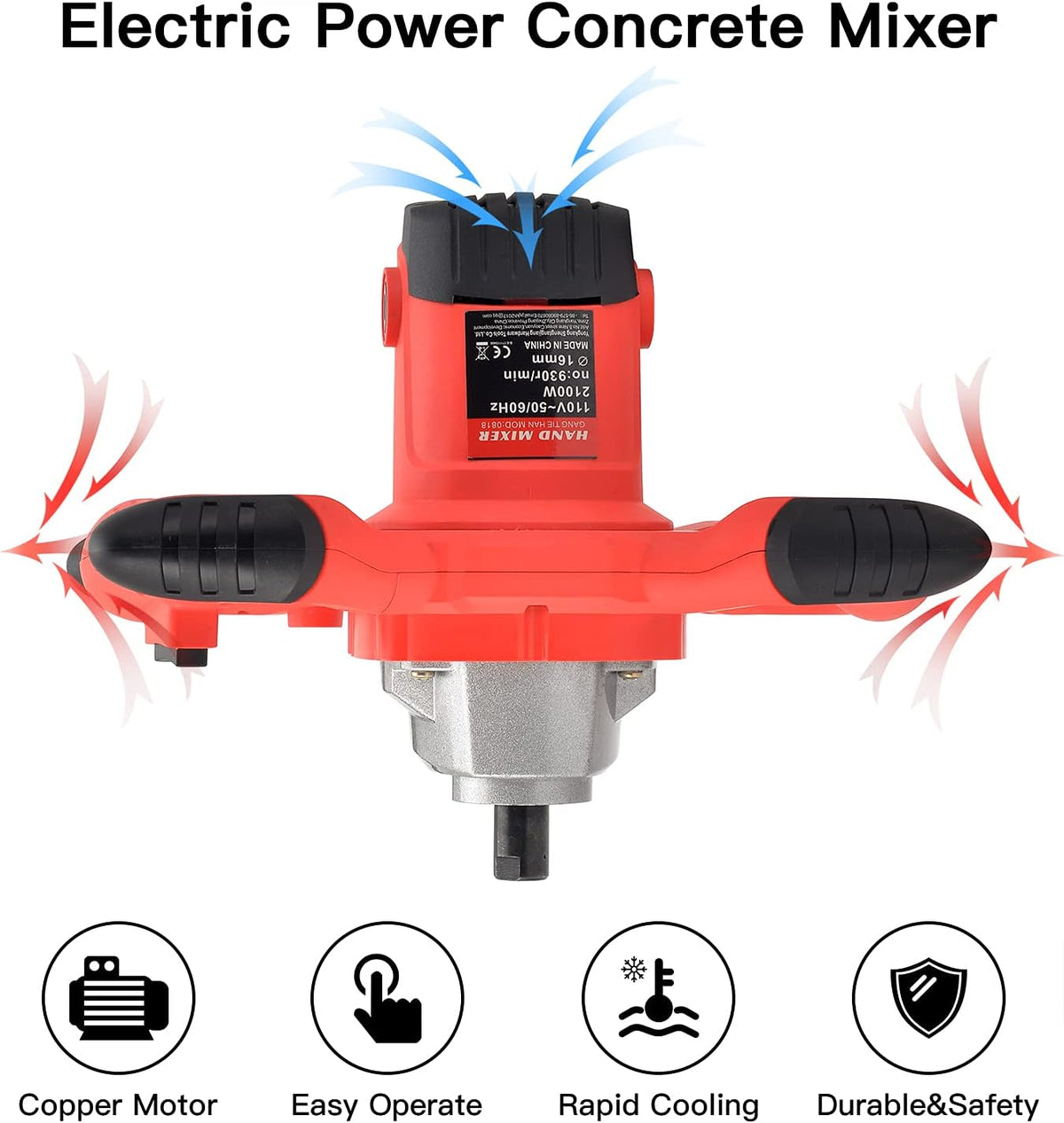 2100W Electric Handheld Concrete Mixer Drill, Cement Stirrer with Rod, 6 Speed, 110V, Pack of 2 H773
