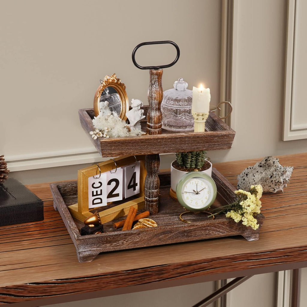 Two Tiered Wood Tray S108511