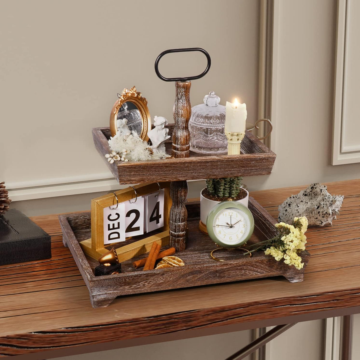 Two Tiered Wood Tray S108511
