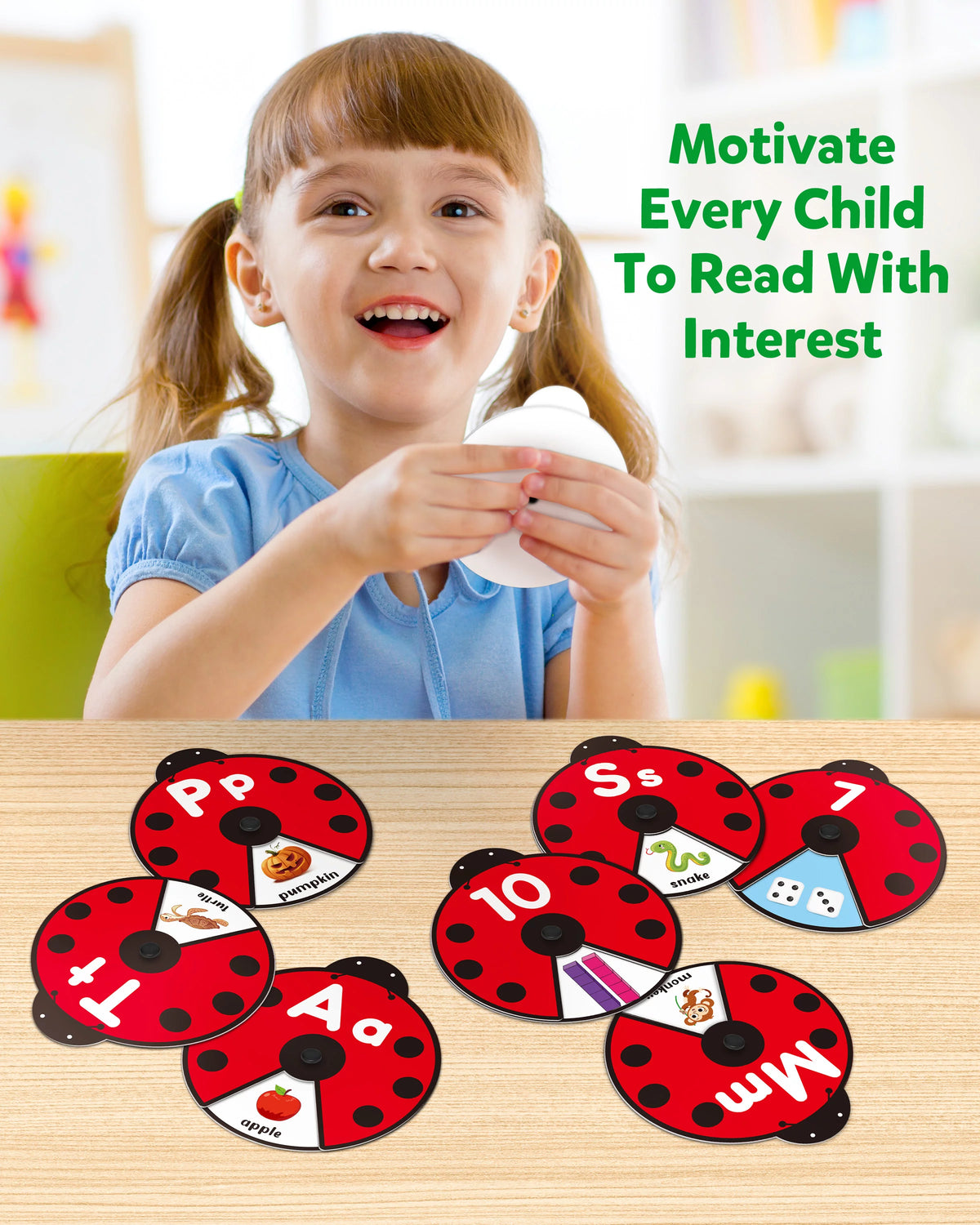 Interactive Alphabet Learning Toy, ABC Number Letters Spinning Game, Sight Words Animal Pattern Ladybug Cards, Montessori Educational Toy for 3 4 5 Year Old Baby Toddlers M231700
