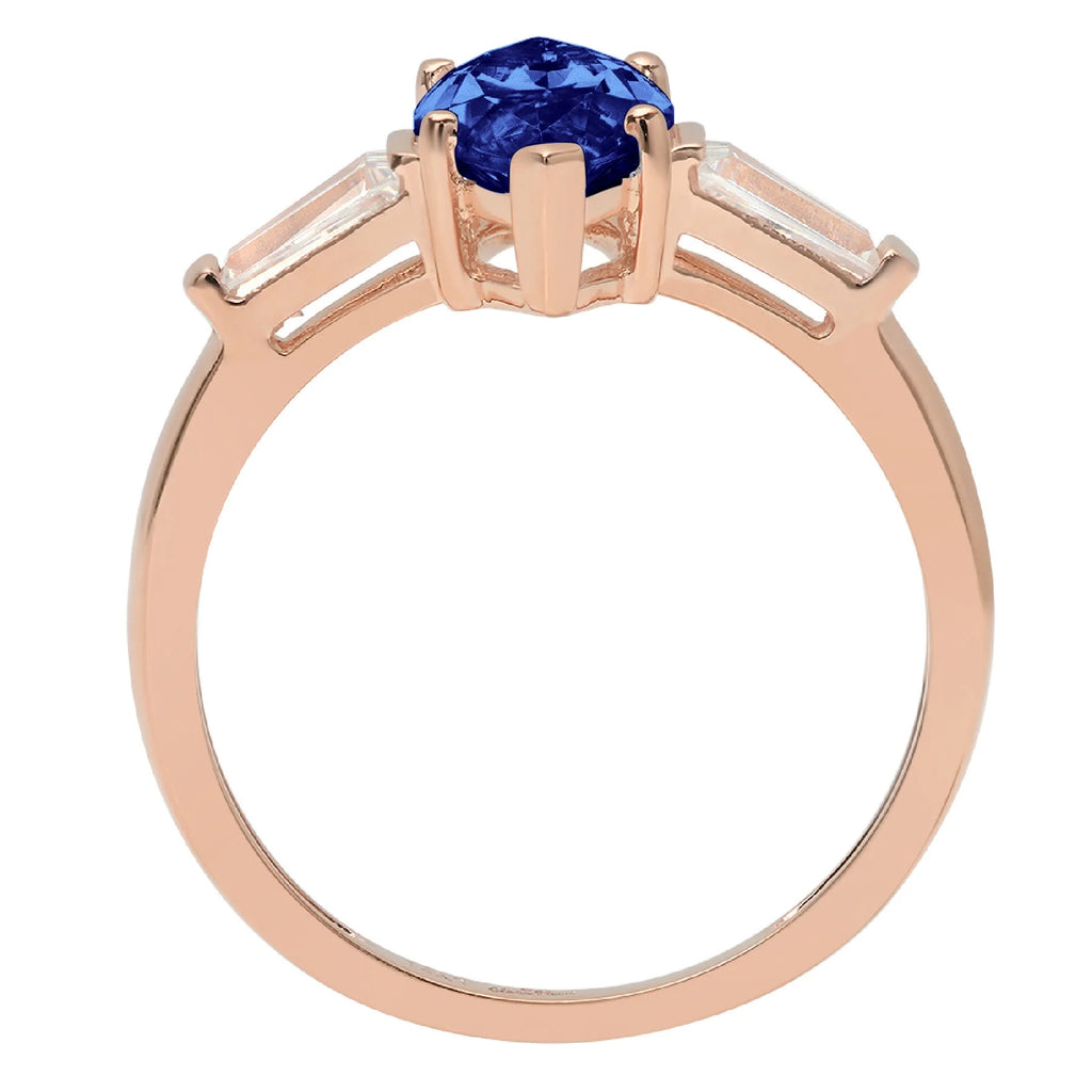 Marquise Cut Blue Simulated Tanzanite Rose Gold Three-Stone Ring R907953