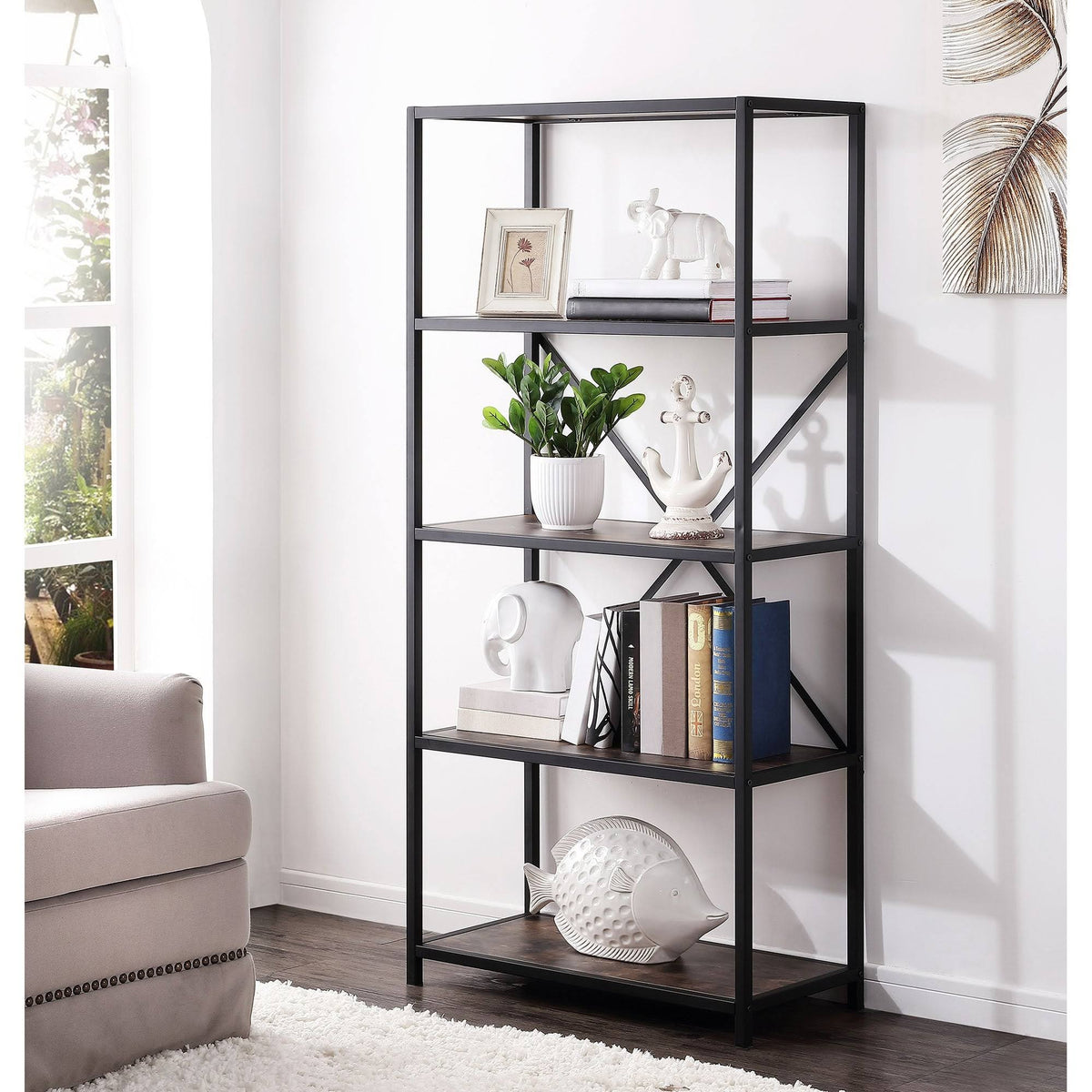 4-Tier Open Shelf Bookcase Brown O75626