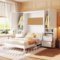 Full White Wood Murphy Bed with Desk and Storage L62664