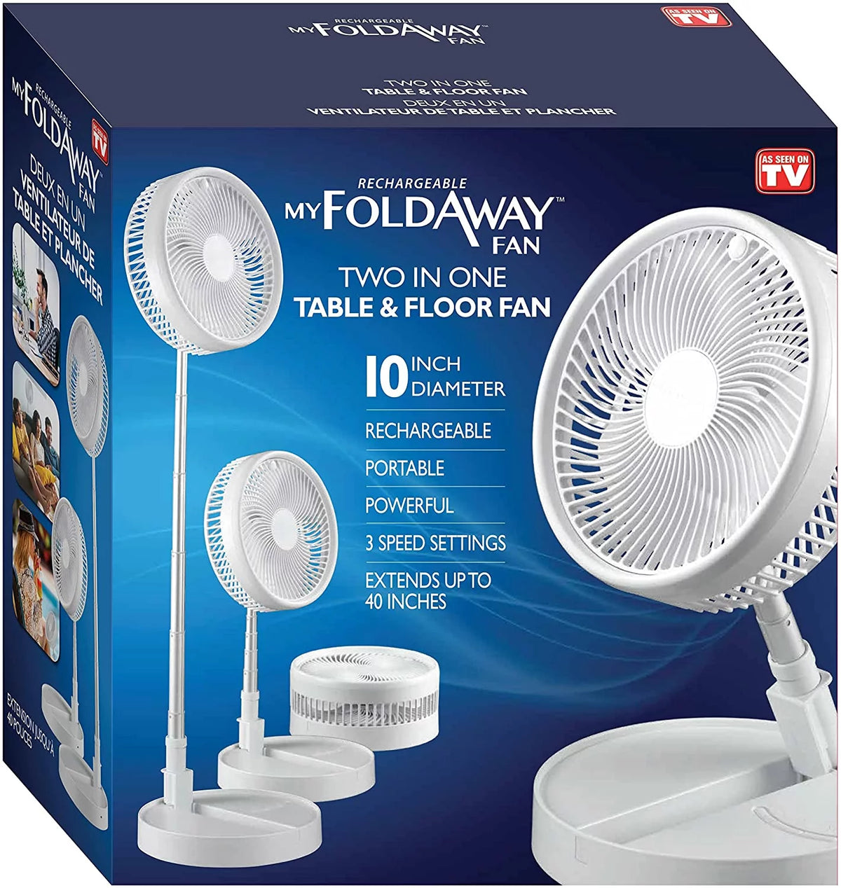 Adjustable Height 40 in. Foldable Portable Rechargeable Floor and Table Fan J331