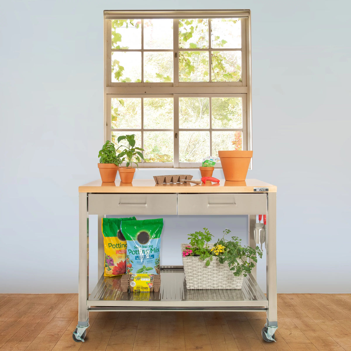 Stainless Steel Kitchen Island with Solid Wood Top G779268