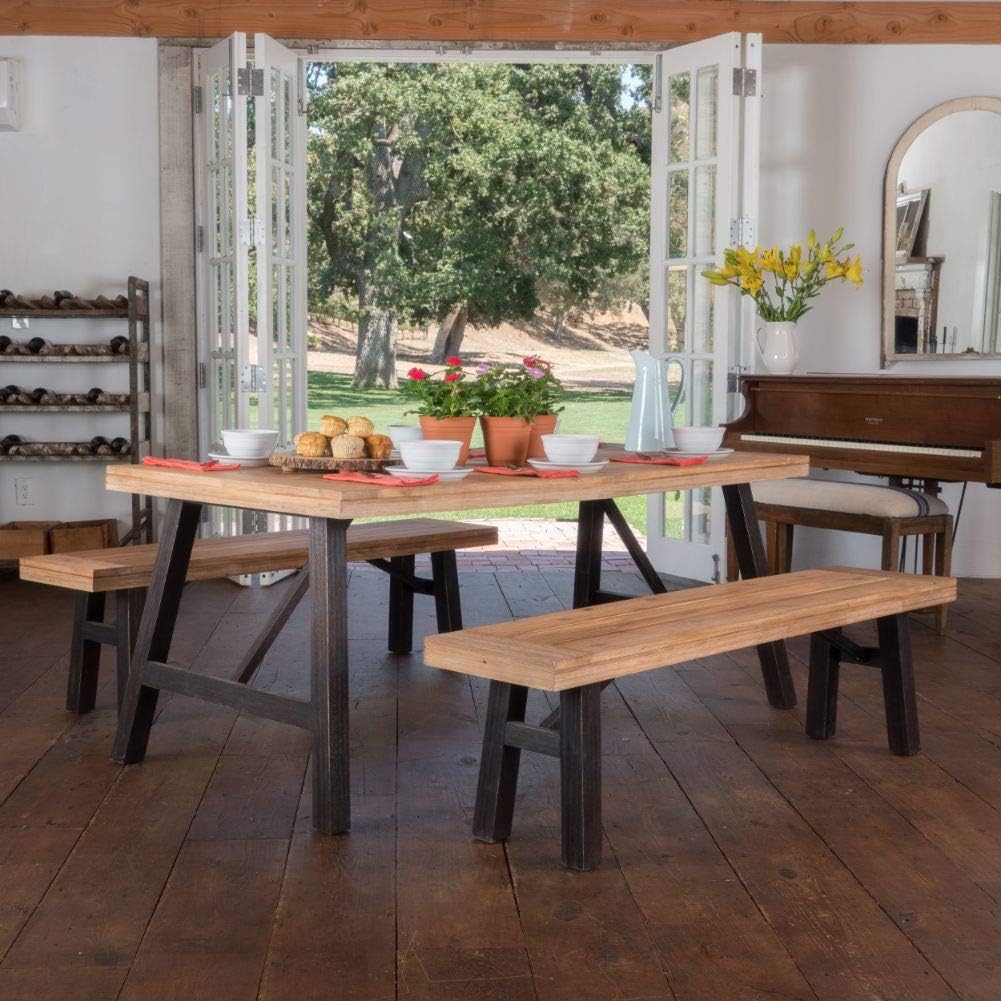 Brushed Grey Acacia Wood Dining Set O113
