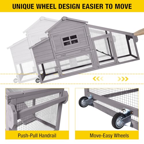 Red with White Wooden Chicken Coop with Wheels C37984