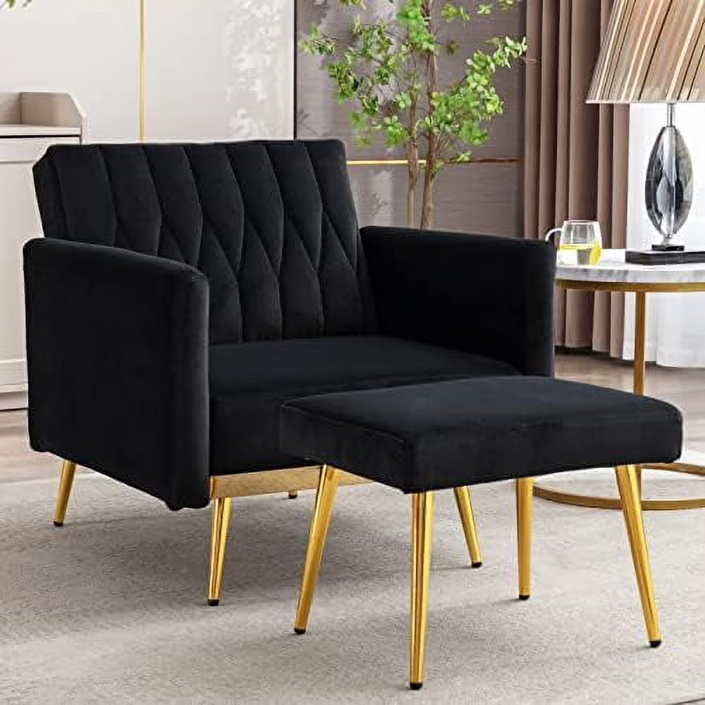 Black Velvet Single Sofa Chair with Ottoman S245226