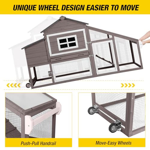 Red with White Wooden Chicken Coop with Wheels C37984