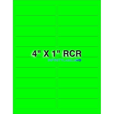 Fluorescent Green Paper Labels 4 x 1 Laser Sheets 20 Labels per Sheet 200 sheets K734