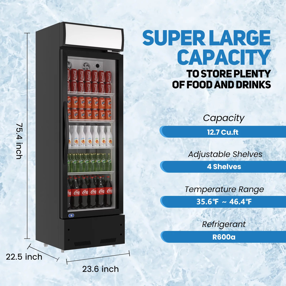 24'' Commercial Glass Door Merchandiser Refrigerator Black R1749