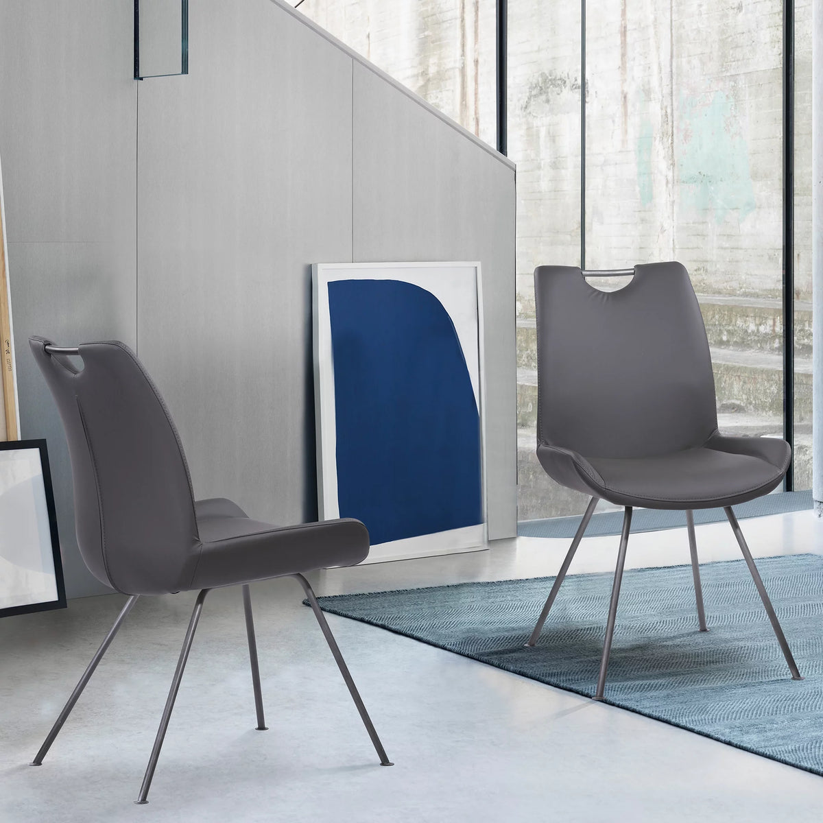 Grey Faux Leather Dining Chair Set of 2 Z5089