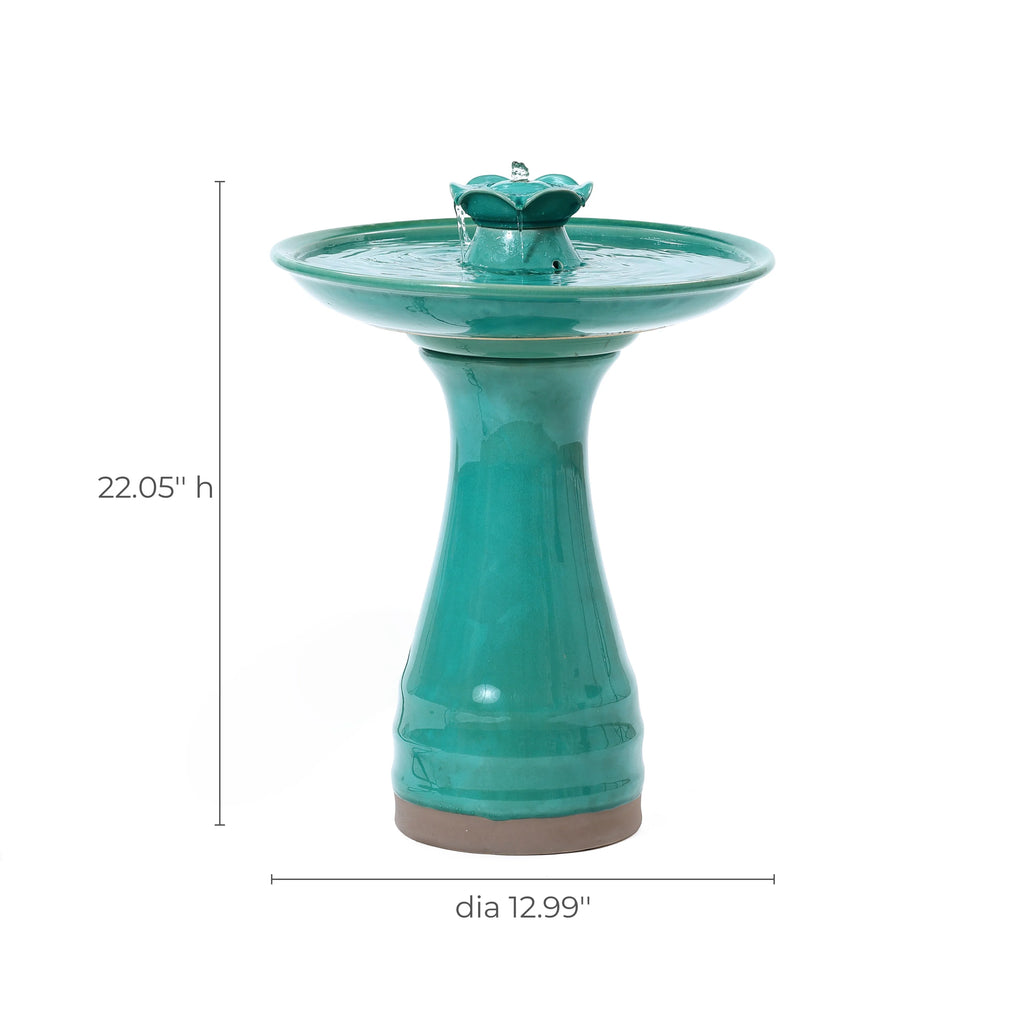 Aqua Glazed Ceramic Birdbath Fountain D2450