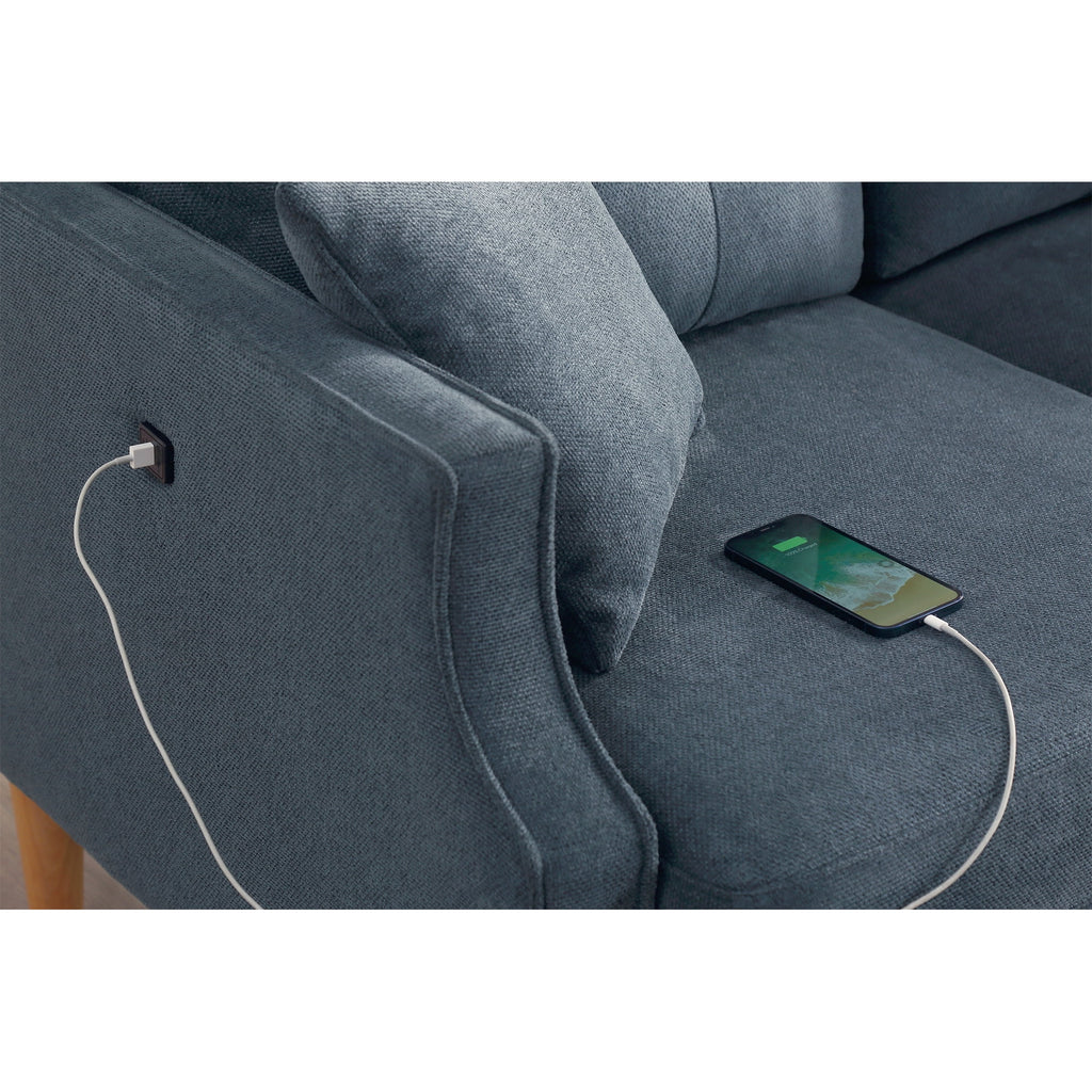 Blue Sofa with Two Pillows and USB Charge Port S74838